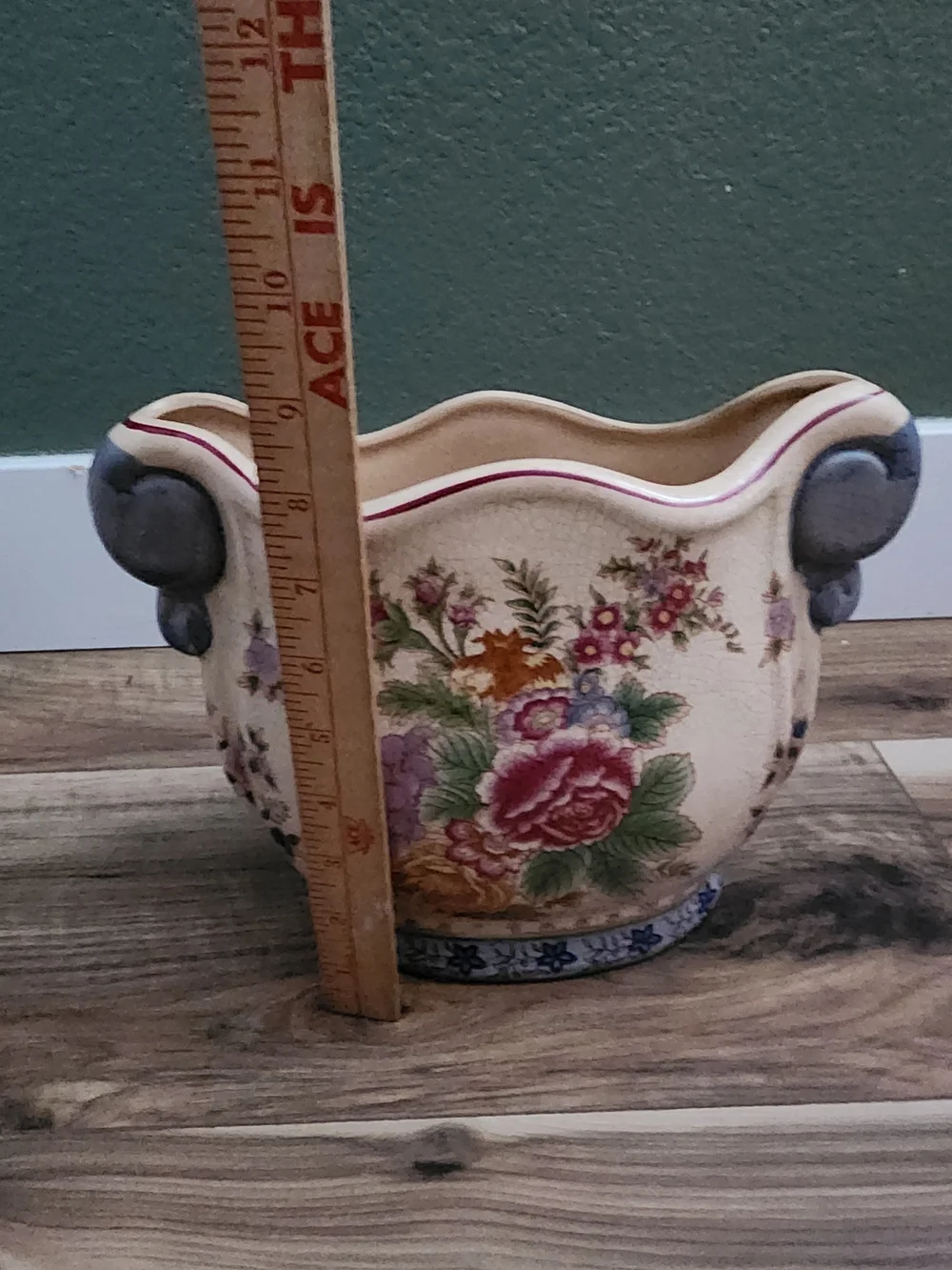 Vintage Aldik Home Floral Crackle Glaze Cachepot Jardiniere Planter 9